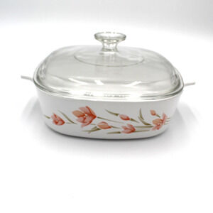 Vintage CorningWare Casserole Dish Lid Shadow Iris Pastel A 2 B Floral